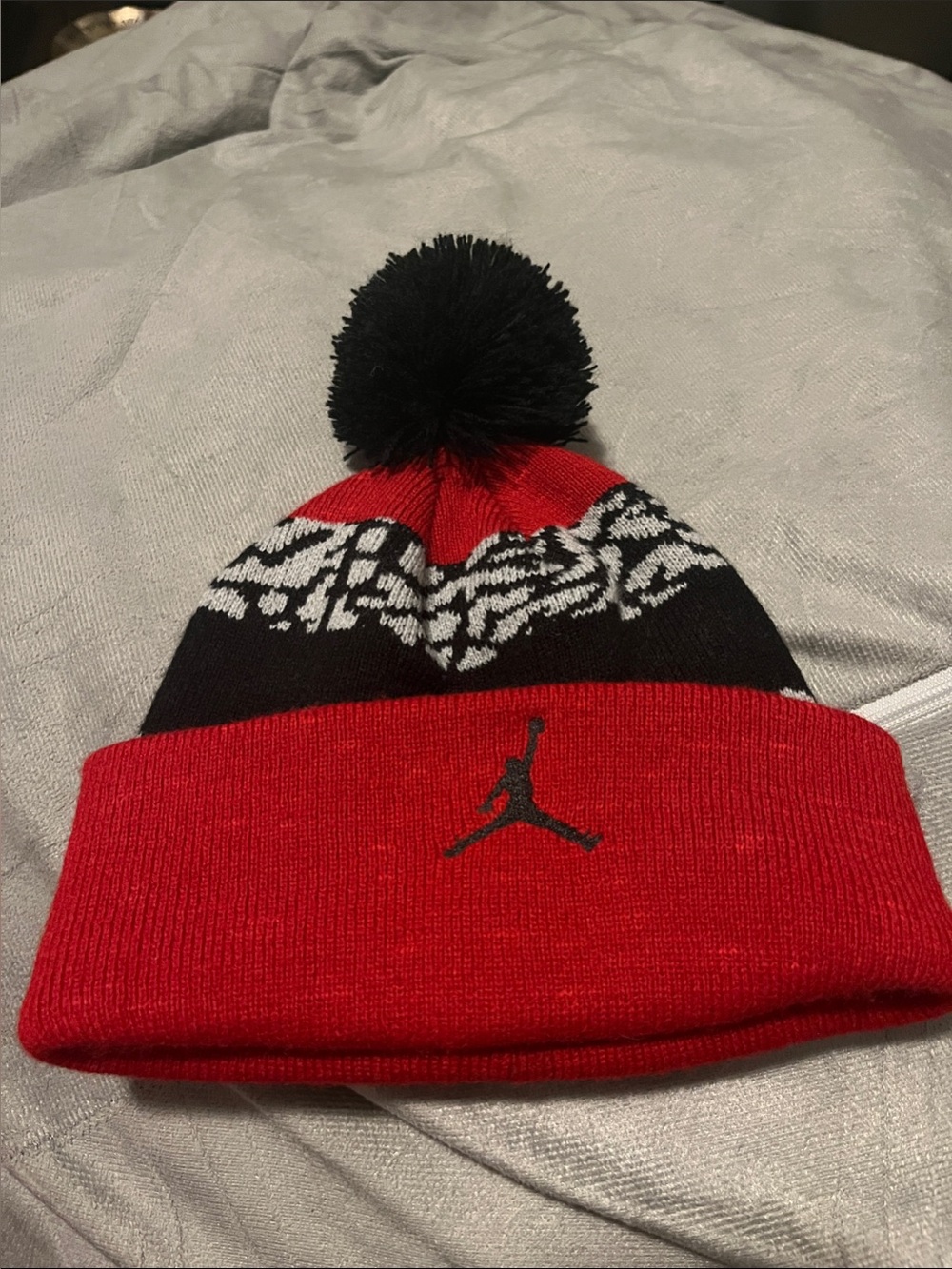Jordan Red, Black & White Pom Knit Beanie for Kids
